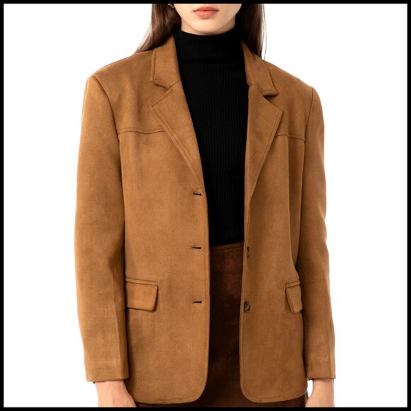 Jackets & Blazers - Faux Suede Blazer Jacket Double Lined Warm Fall Winter Casual Coat